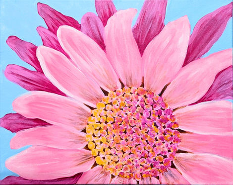 floral flower macro close-up pink daisy contemporary fun cute colourful birthday hens show friends art painting paint & sip creative still life contemporary