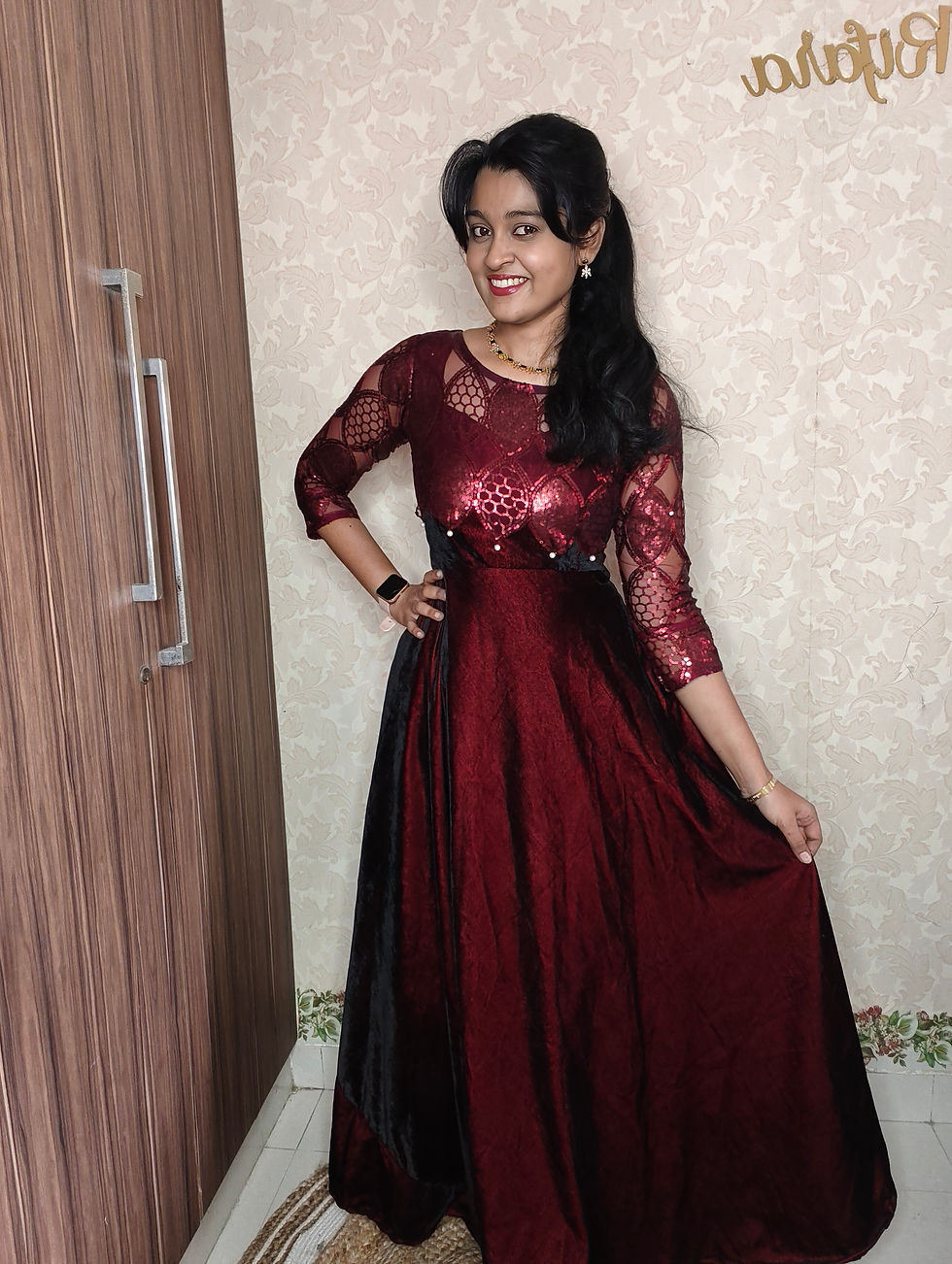 Thumbnail: Velvet Dress - Royal Wine Maroon