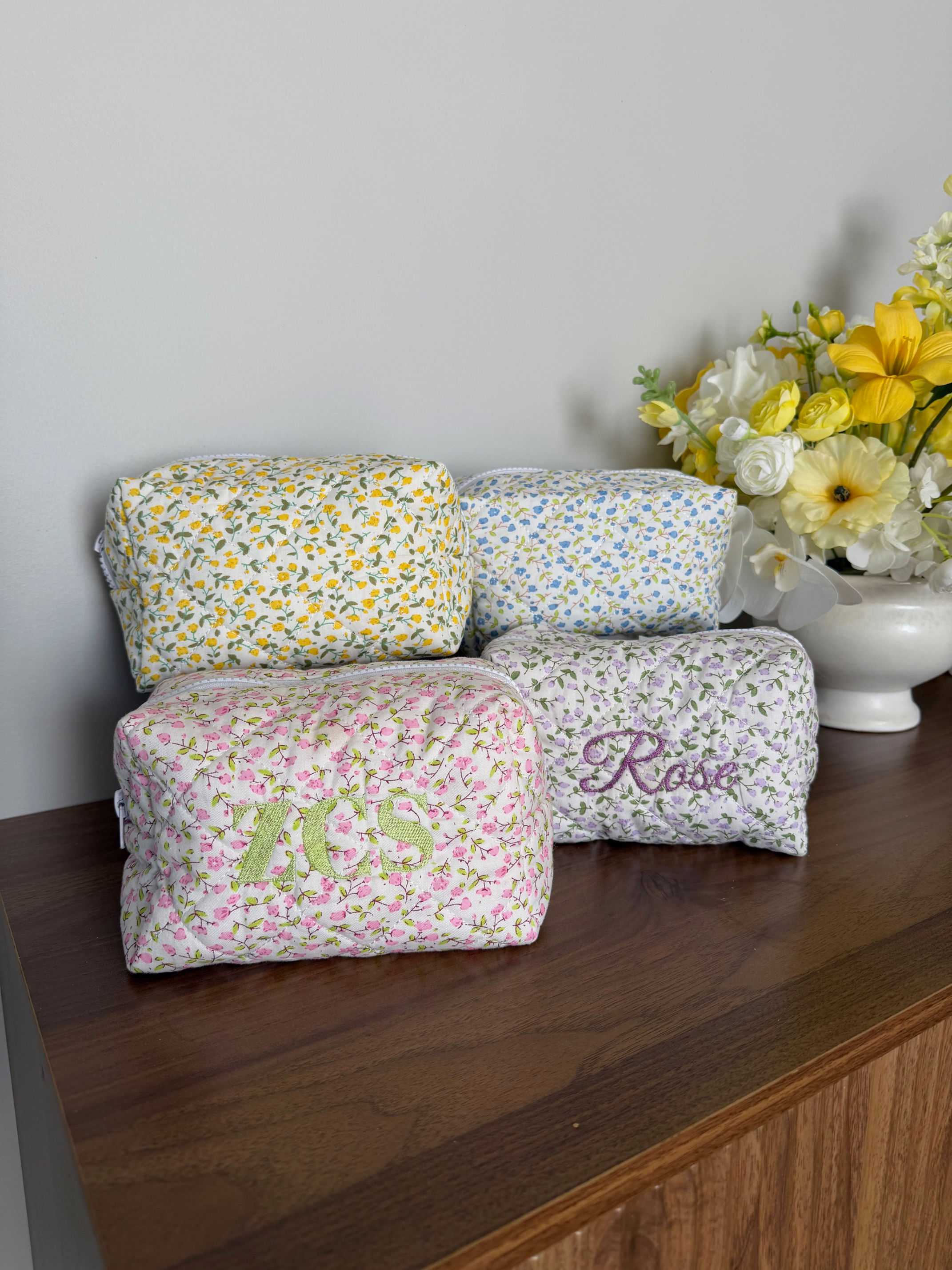 Custom Embroidered Floral Cosmetic Bag