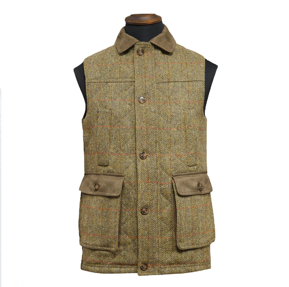 Harris Tweed Chuck Country Gilet gesteppte Herren Outdoor-Weste Beige kariert