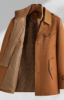 Herren Wolljacke Kurzmantel Kamel