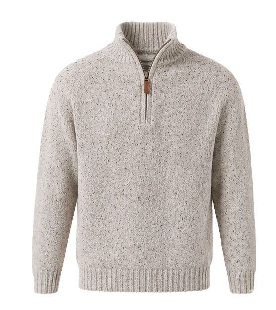 Herren Troyer 100% Lammwoll-Tweed Pullover / Hafer Front
