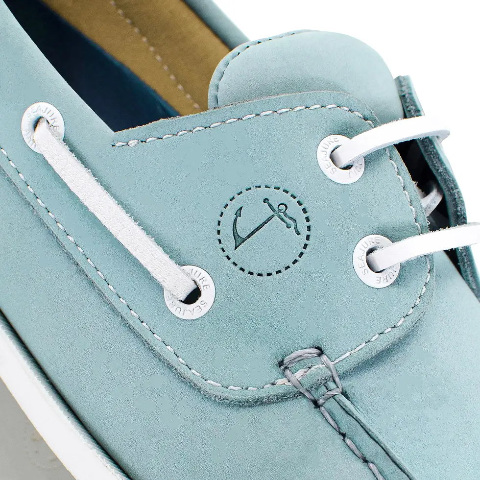 Miniaturbild: Herren Bootsschuh "Capri" aus Nubukleder Türkis Details | Stafford-Ireland©
