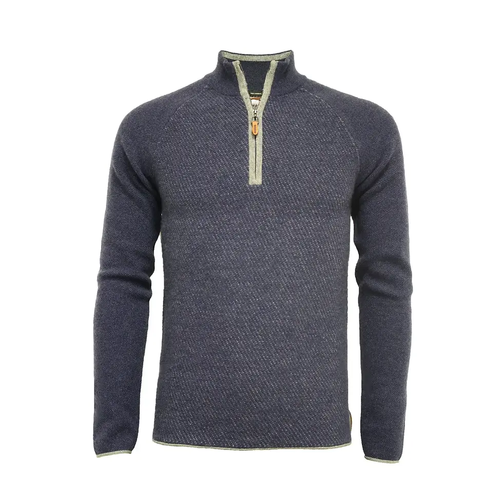 Herren Kaschmirpullover Firenze – 12-fädig Troyer | VESPUCCI© Frontansicht in Denim Blau