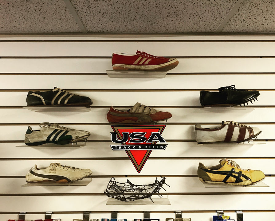 Retired track shoes at Schwab's 2nd Wind - The Running Authority