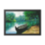 Kerala backwaters boat painting wall art with tropical coconut trees and calm river landscape