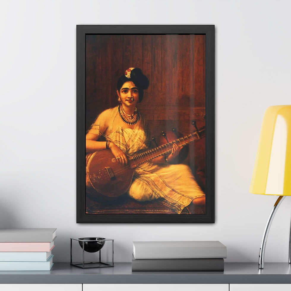 Lady Playing Veena Raja Ravi Varma painting canvas, Lady Playing Veena wall déco