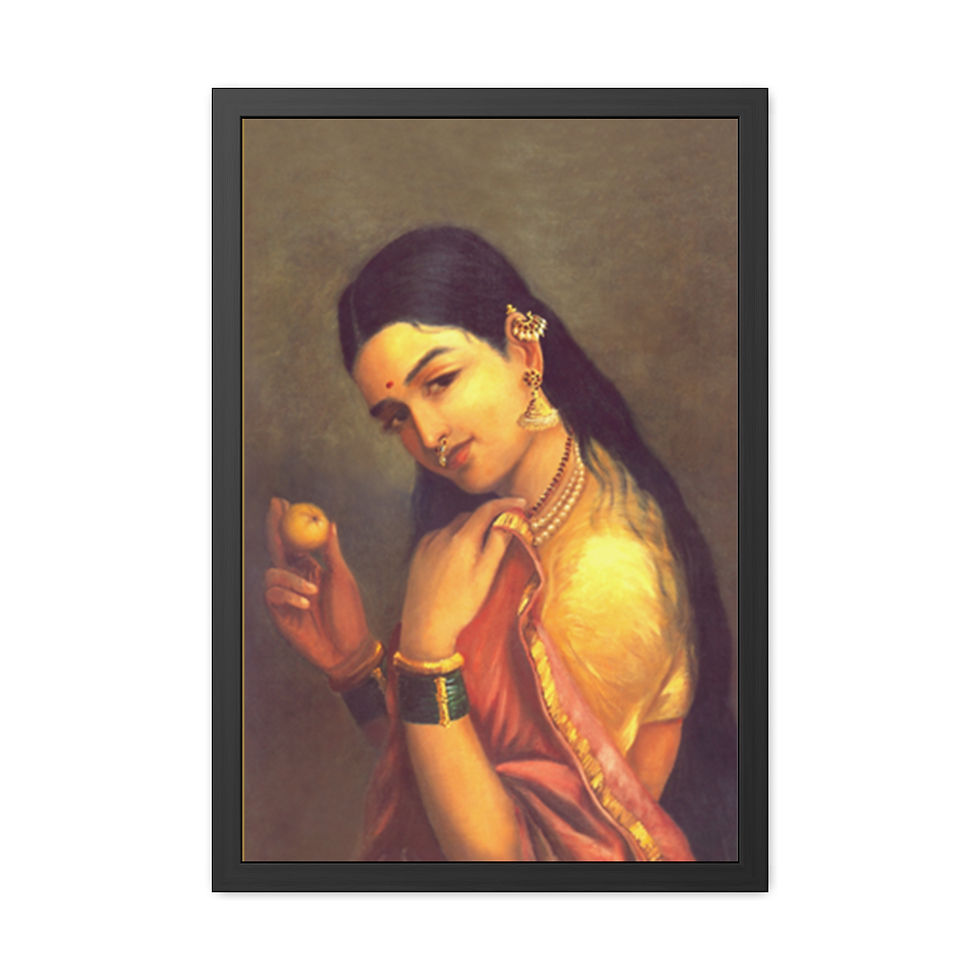 Raja Ravi Varma Lady Holding Fruit painting – Traditional Indian woman wall art