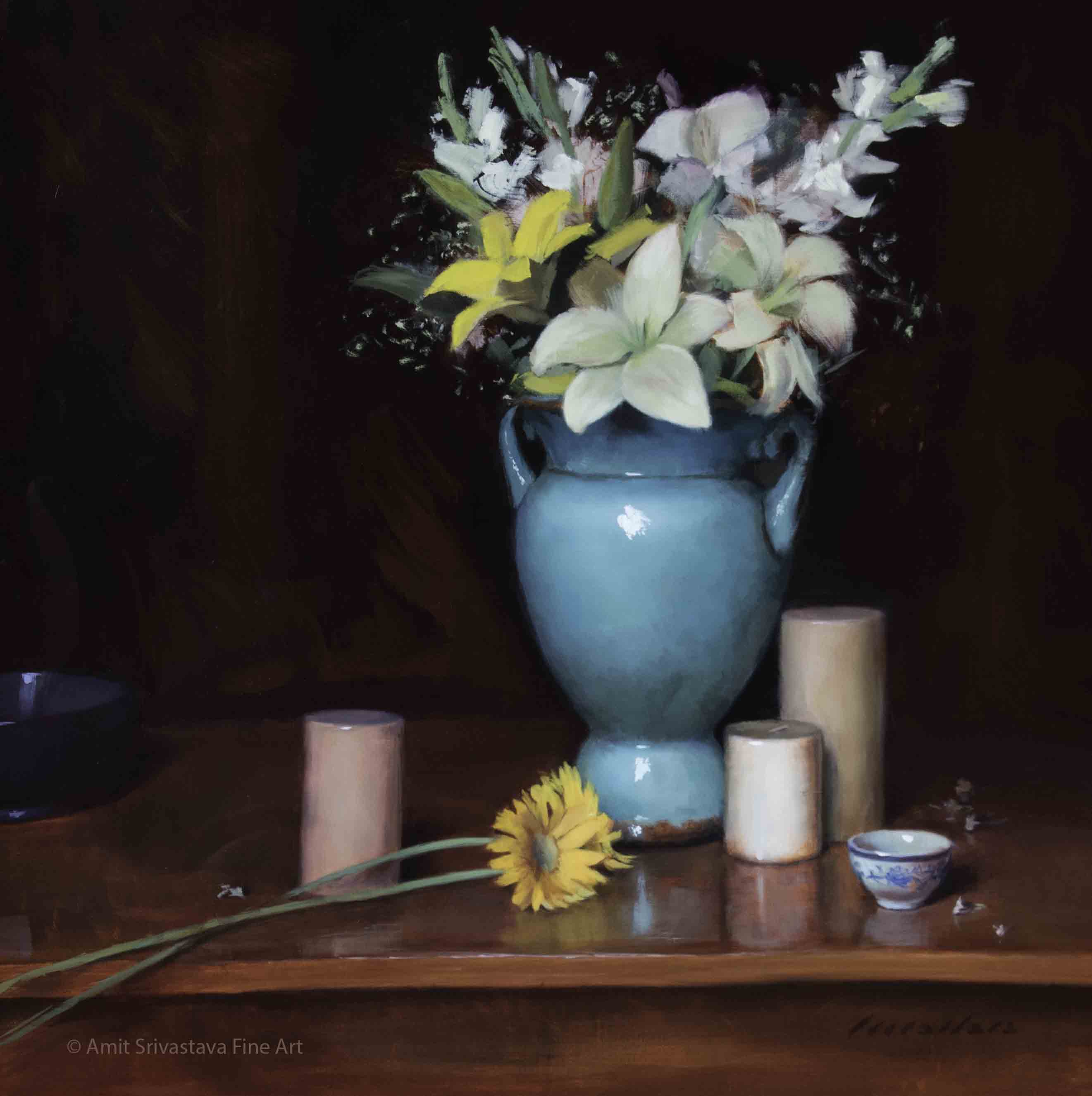 Turquoise Vase with Flowers