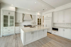 Broad Oaks Cabinets Kitchen Cabinets, Vent hood, Kitchen Island, Shaker Cabinet doors, Appliance Pan