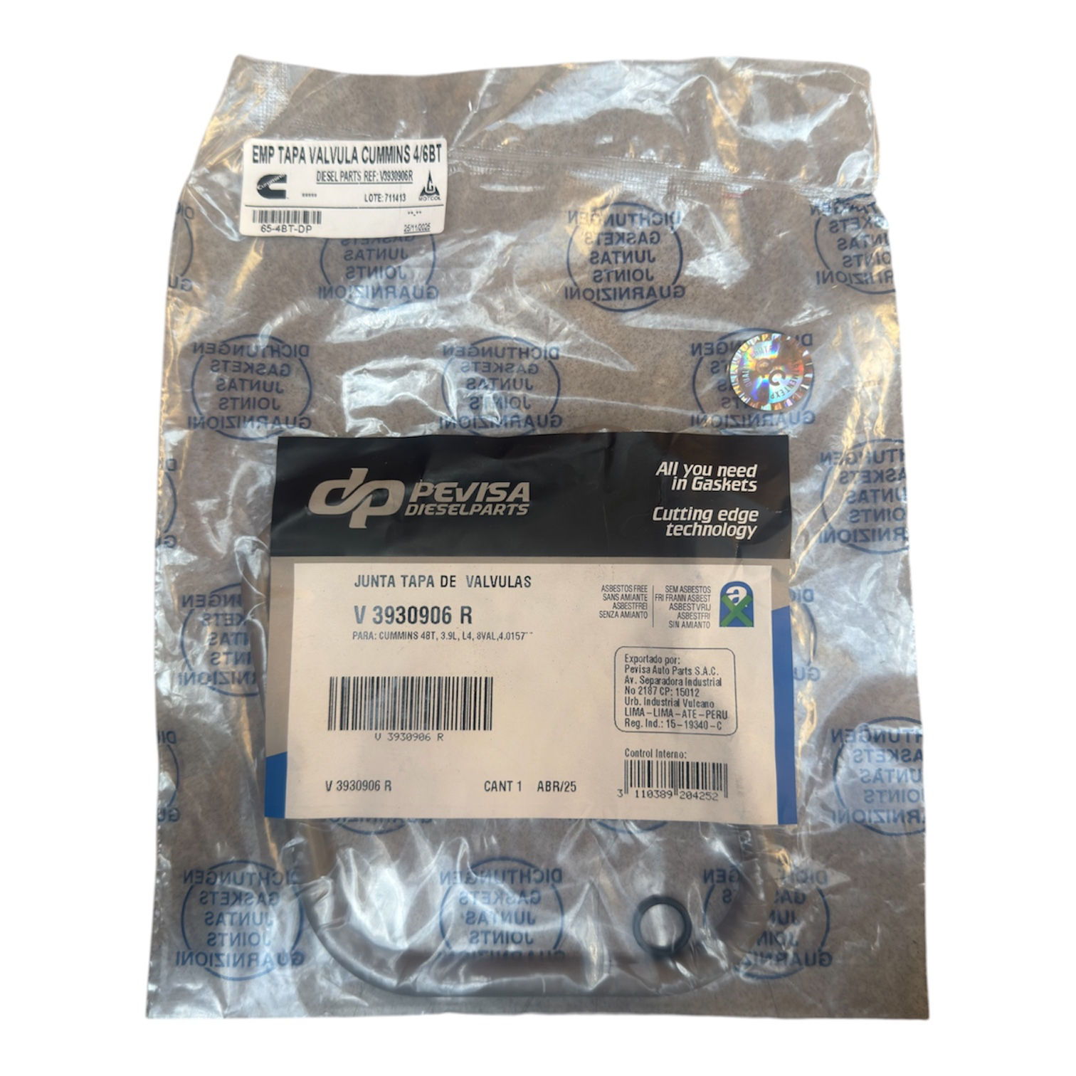 Empaque tapa válvula Cummins 4BT / 6BT
