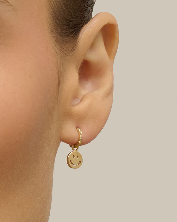 Thumbnail: Solid Yellow Gold Happy Face Earring Charm