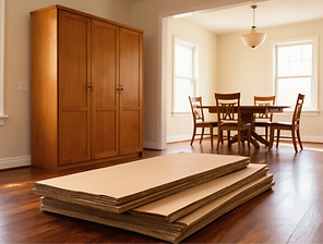 Handyman furniture assembly service: organized boxes and debris cleanup after finishing the project