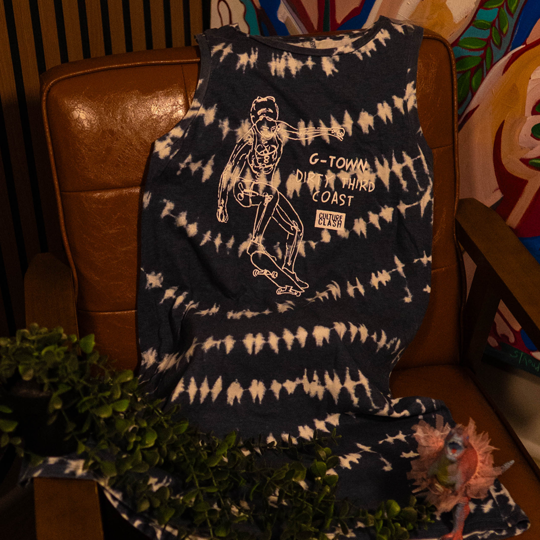Catrina on a Skateboard Tank - Tie-Dye Grey, Medium