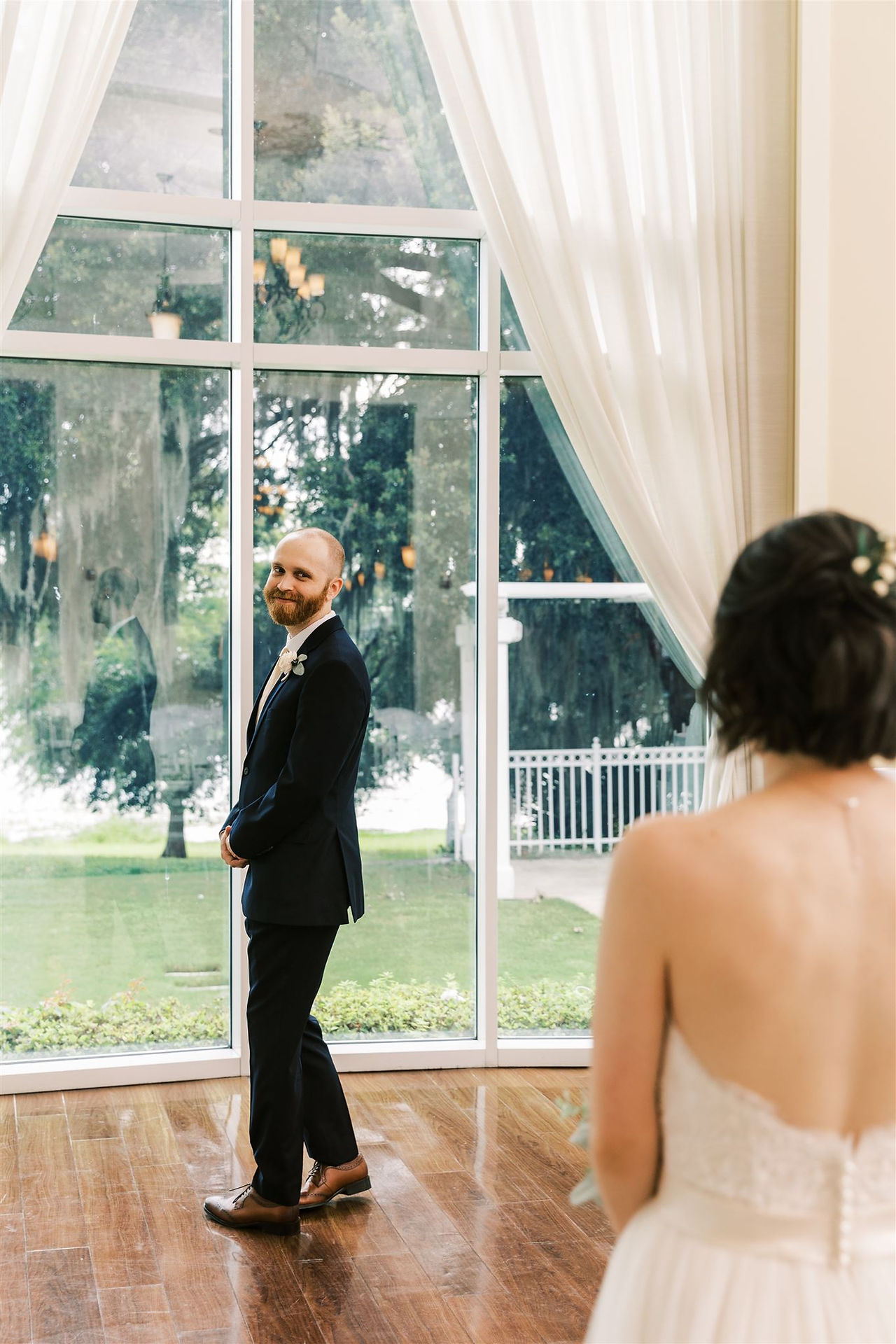 bride and groom first look