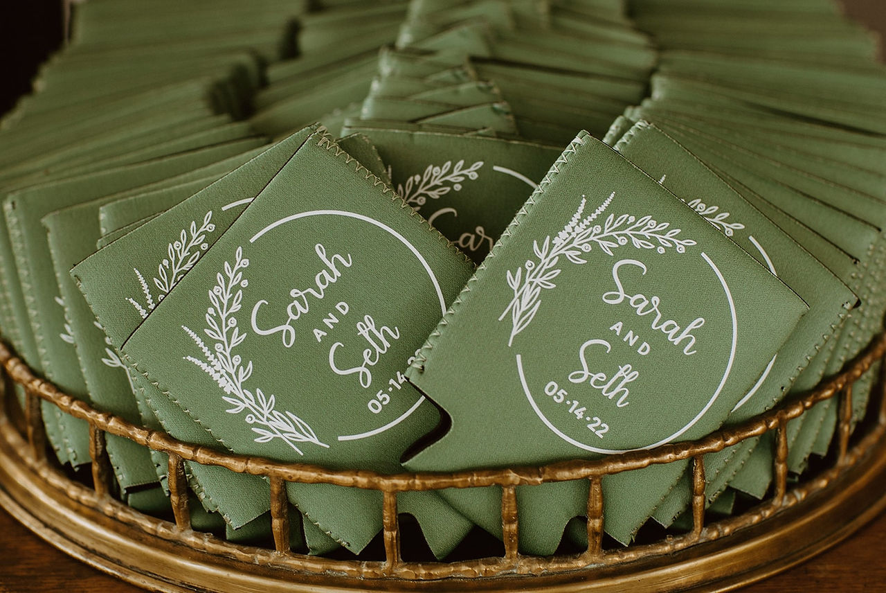 custom wedding drink cozies