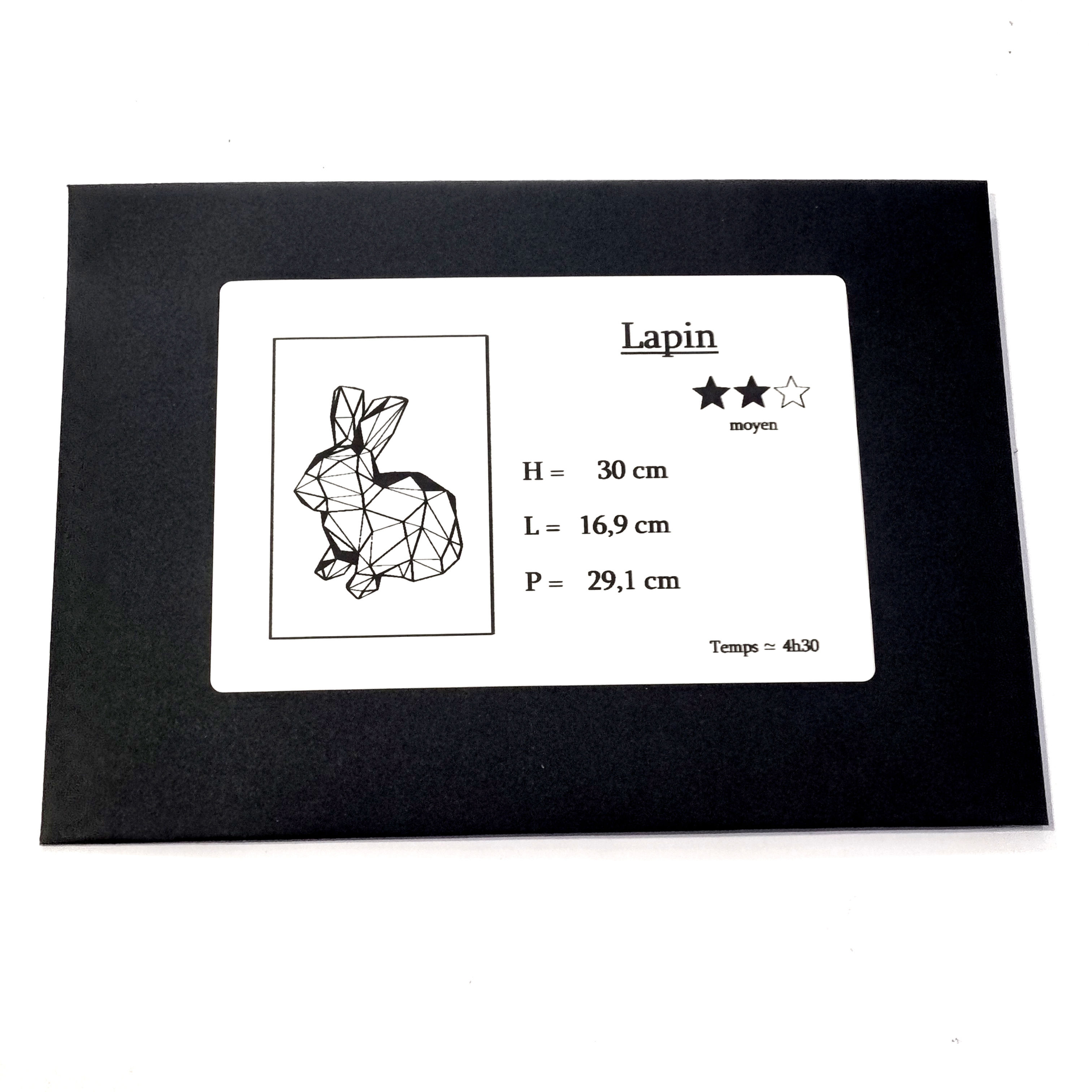 kit pour fabriquer un lapin 3D en papier cartonné, version blanche ou colorée