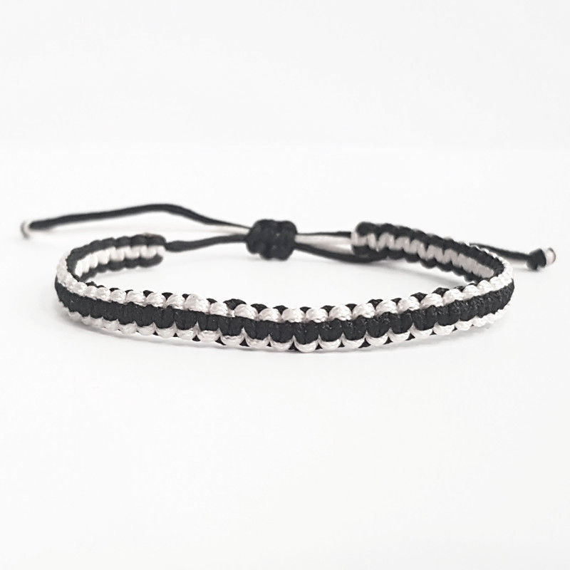 Miniature : Bracelet réglable en nylon bicolore noir et blanc, couleurs réversibles. Couleur et taille au choix