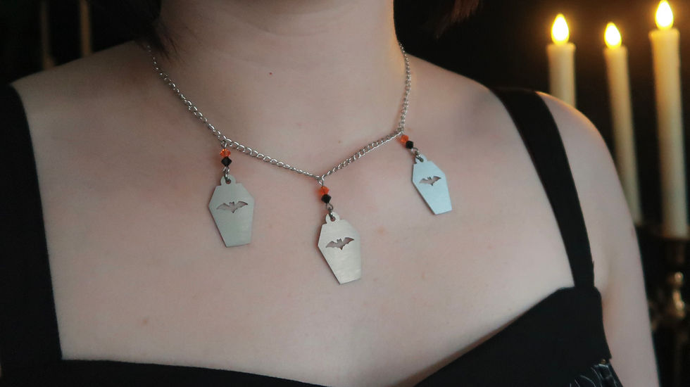 Thumbnail: Halloween Bat Coffin Necklace