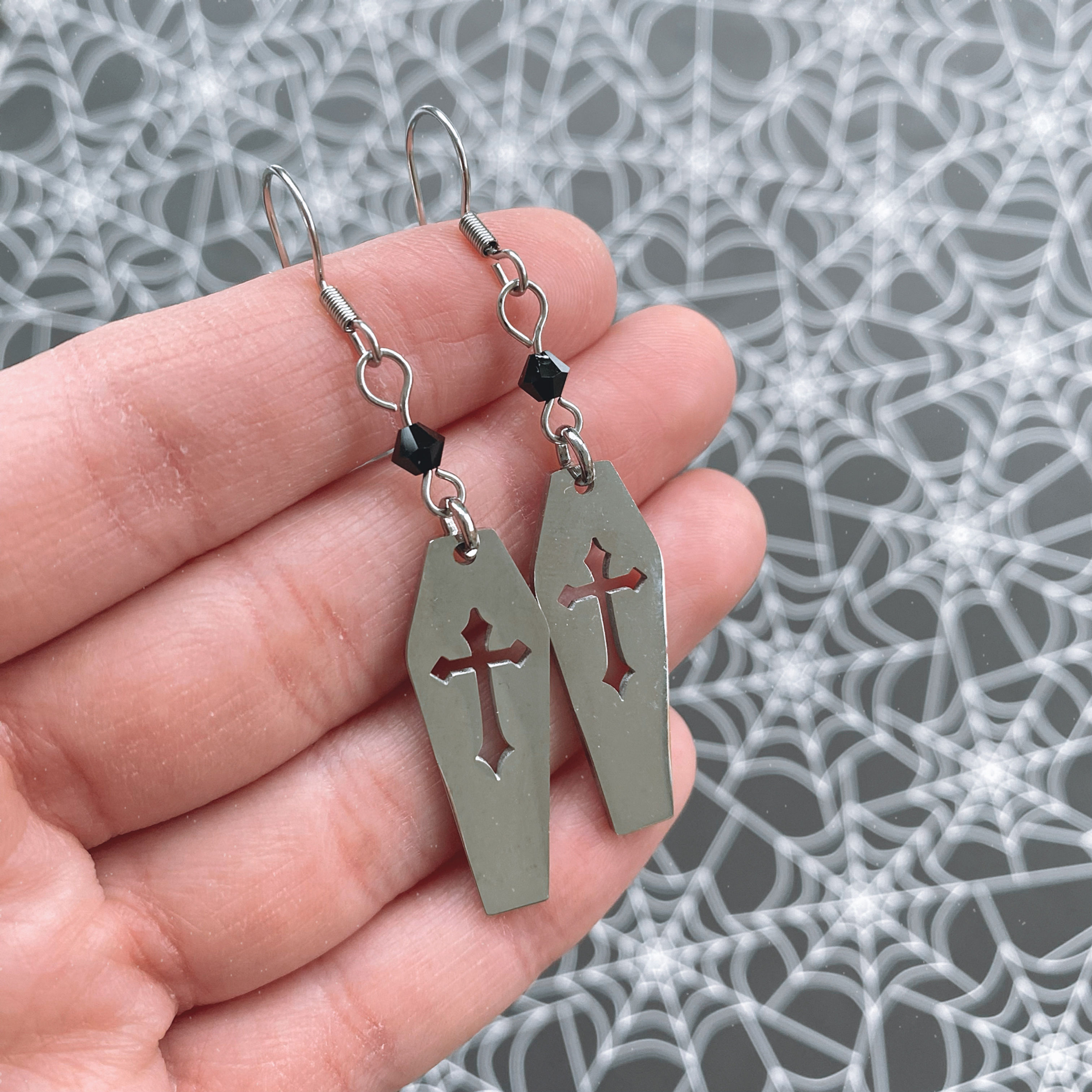 Gothic Cross Coffin Earrings