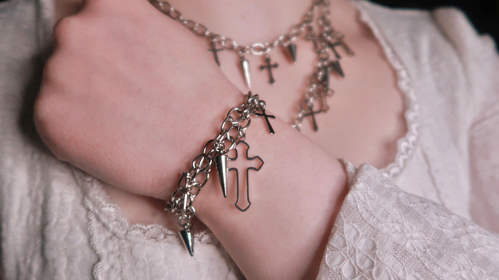 Thumbnail: 'Dreams Grow Darker' Cross Charm Bracelet