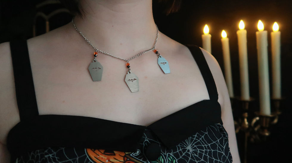 Thumbnail: Halloween Bat Coffin Necklace