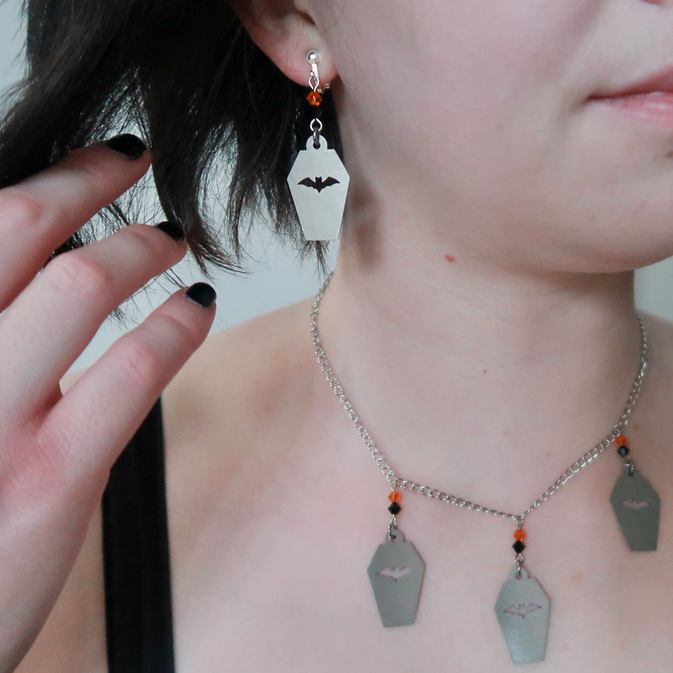 Thumbnail: Halloween Bat Coffin Earrings