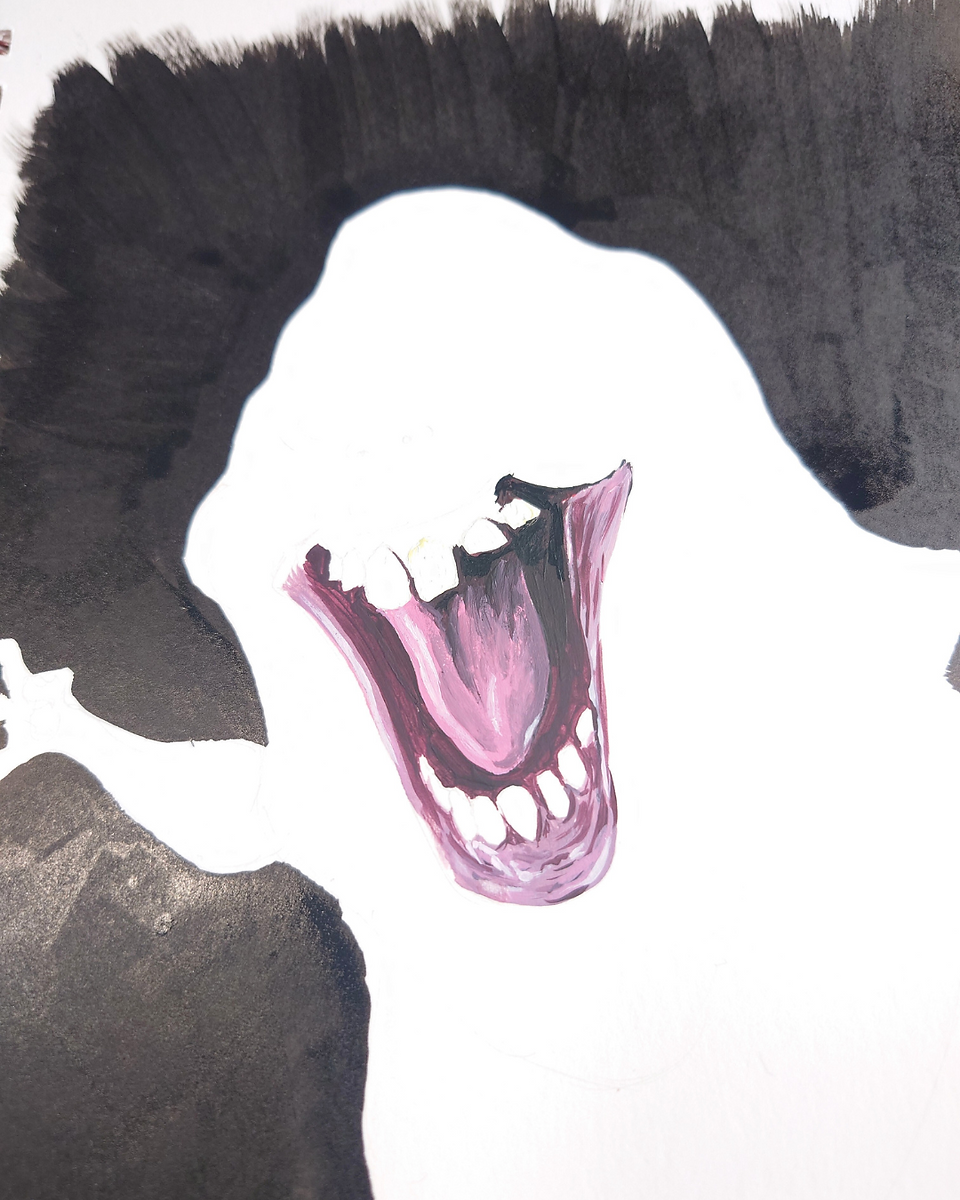 Work in progress of an acrylic painting fan art of Slimer from the Ghostbusters film.