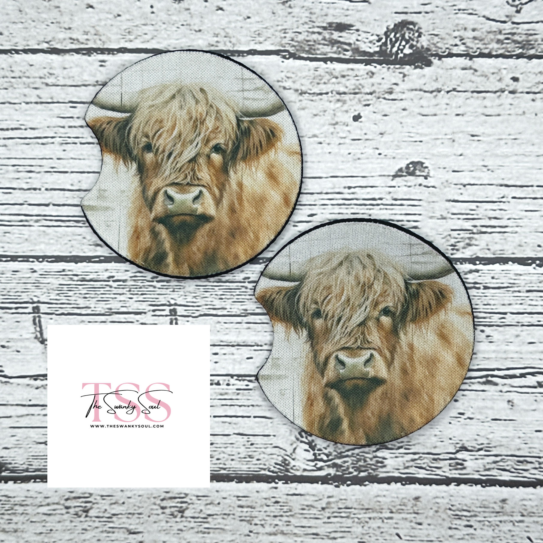 Highland Cow Car Coasters - Set of 2