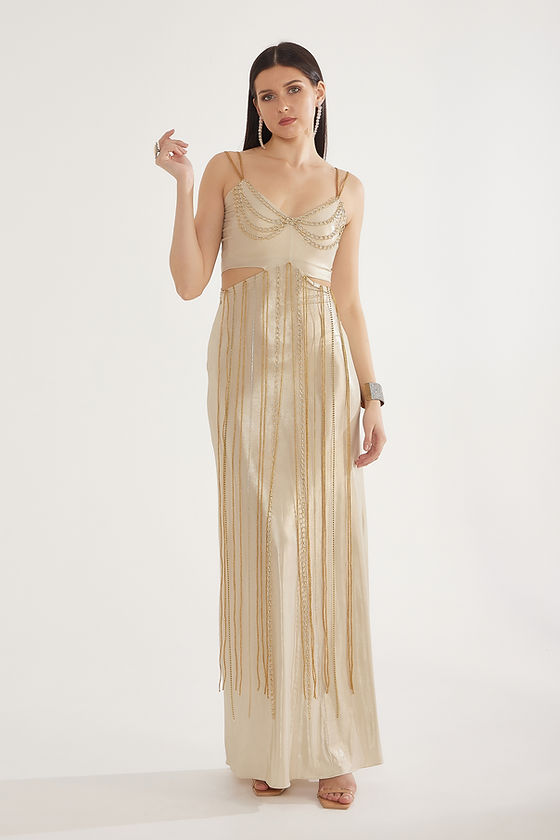 slim fit dress slacks Vneck Midi Champagne Formal Dress for Wedding Guest Champagne / L main image 0