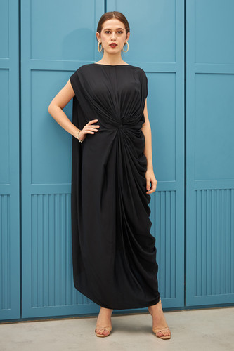 Black Indo Western Gown with Twisted Drape Detail