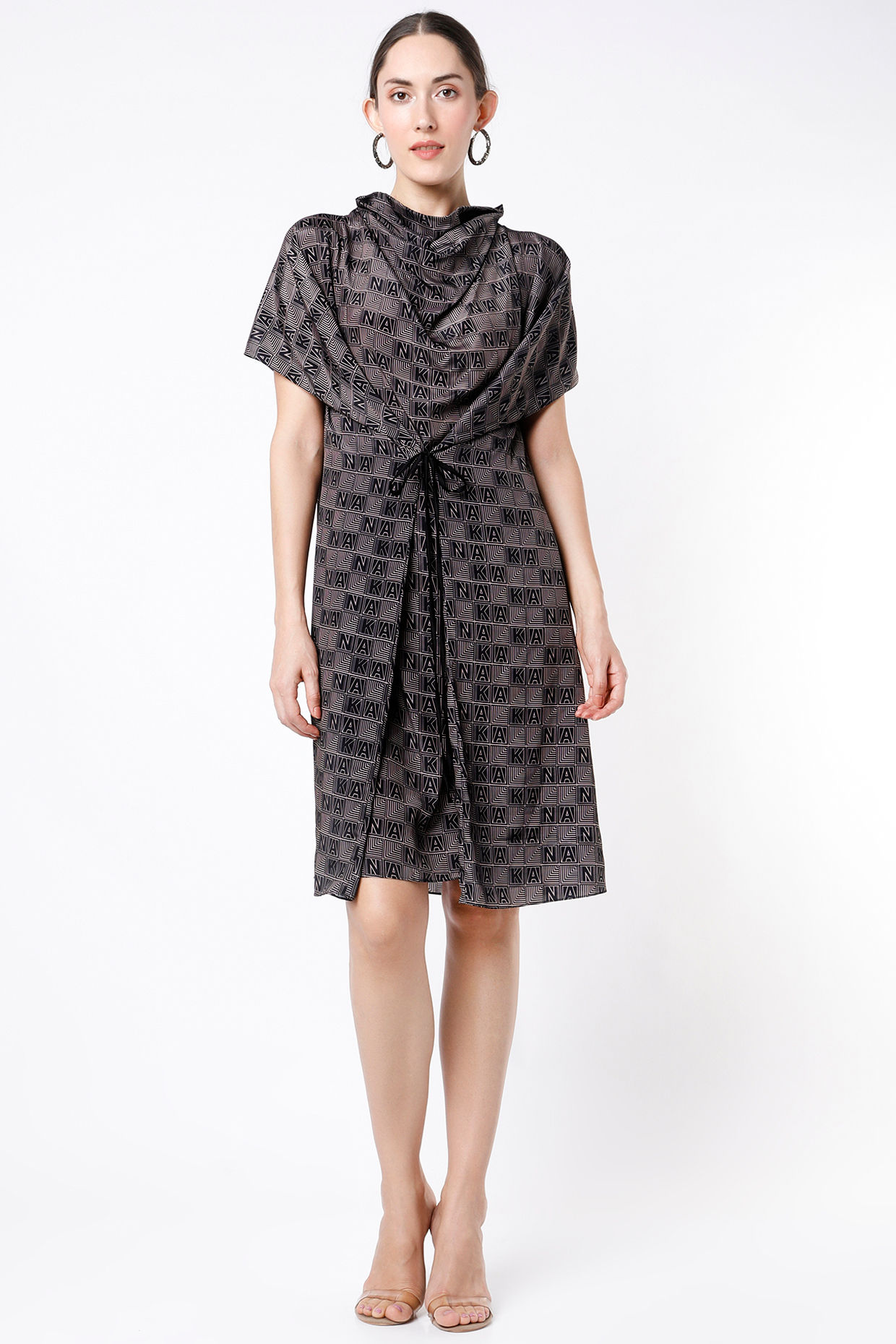 Black & Nude NA-KA Monogram Print Draped Dress