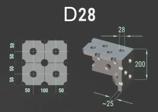 system 28 welding table hole size