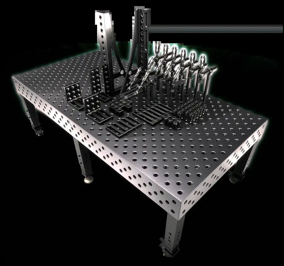 System 28 3D welding table with modular clamp for precision metal fabrication