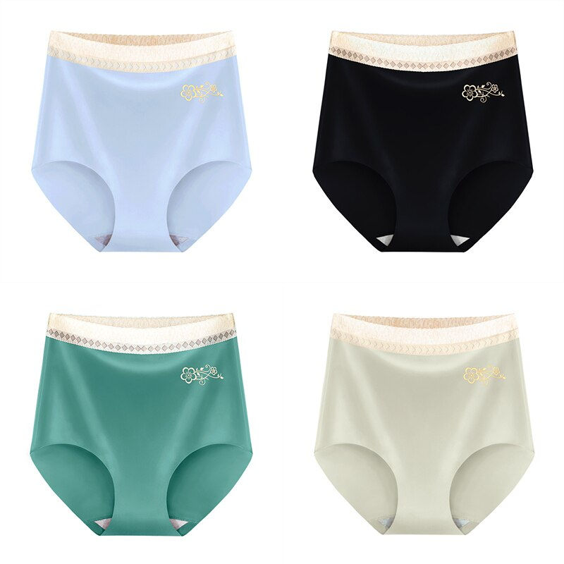 Miniatura: 4pcs/Lot Sexy Women Panties Ice Silk Briefs Seamless Underwear High Waist
