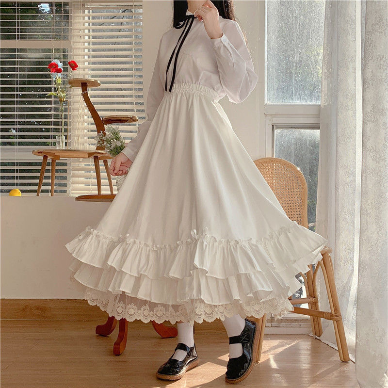 Thumbnail: Long Skirts for Women Pleated Skirt Japanese Y2k Kawaii Lolita Women's Clothing 