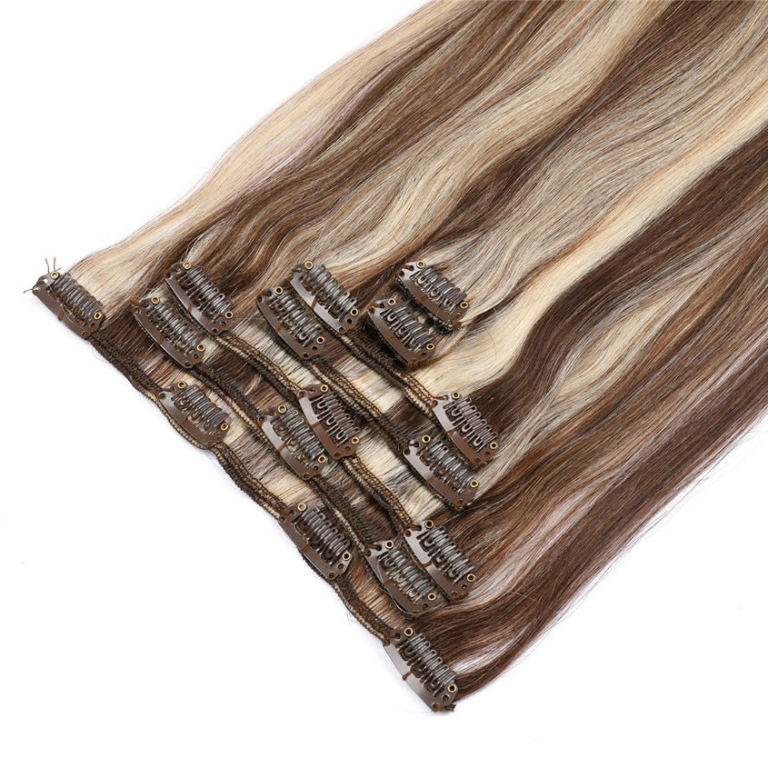 Thumbnail: Hair Clip Ins Human Hair Extensions Natural Raw Virgin Clip-In Hair Extensions