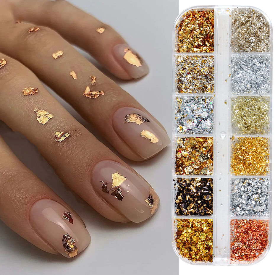 Miniatura: 12 Color Gold Foils Gorgeous Nails Glitter Random Aluminum Flakes Paillette Chip