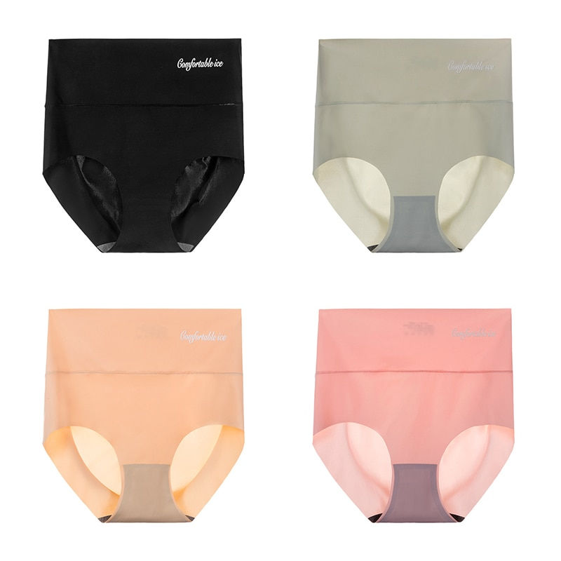 Miniatura: 4pcs/Lot Sexy Women Panties Ice Silk Briefs Seamless Underwear High Waist