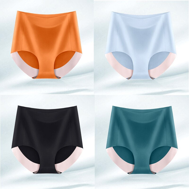 Thumbnail: 4pcs/Lot Sexy Women Panties Ice Silk Briefs Seamless Underwear High Waist