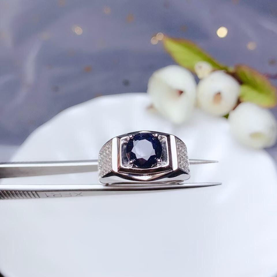 Miniatura: Natural Sapphire Ring 925 Silver Men's Ring Main Stone Size Round 8mm