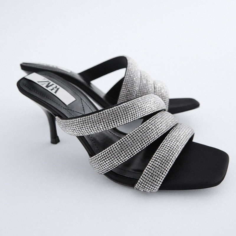 Miniaturbild: Scarpe da Donna / Summer New Fashion Black Rhinestone High Heels Square Toe Open