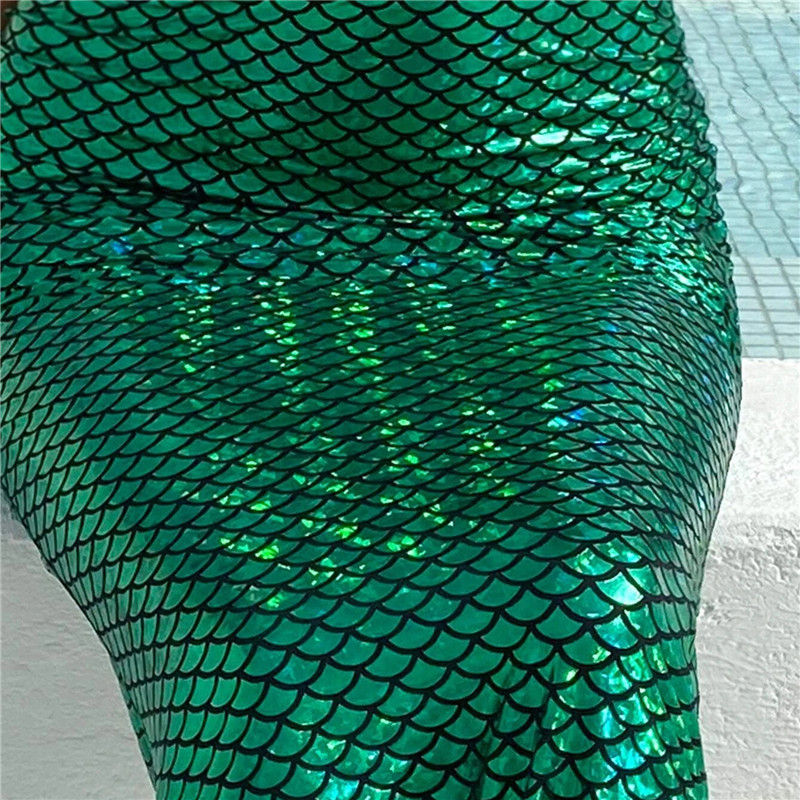 Miniatura: Women Long Skirt Fish Scale Print High Waist Package Hip Skirts Close-Fitting Dr