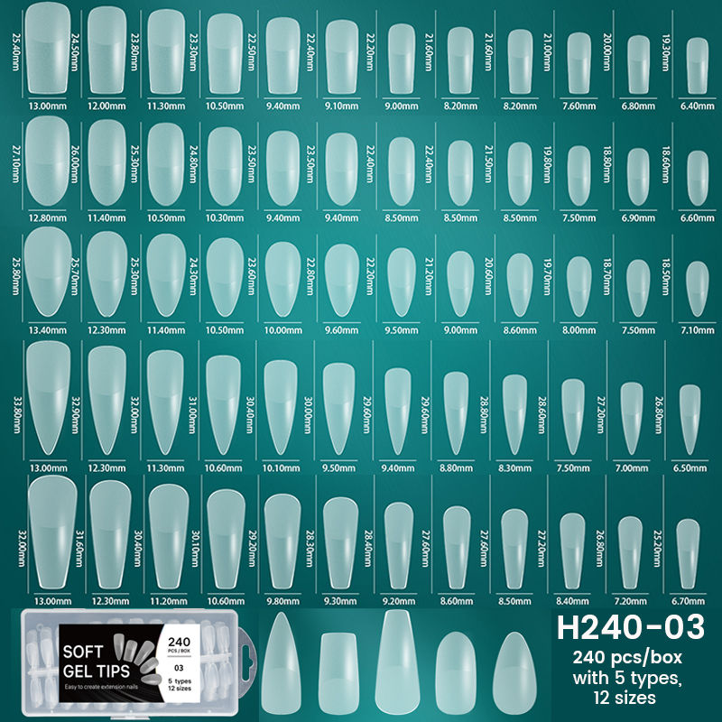 Miniatura: 240pcs C Curve False Nail Tips XXL Extra Long Square Fake Acrylic Nails French F