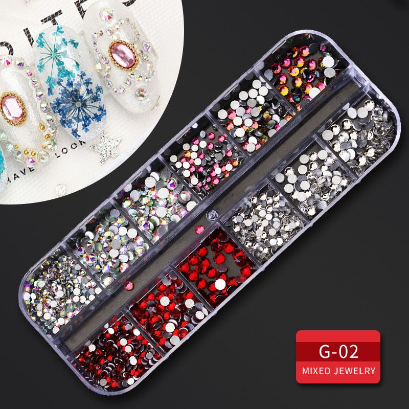 Miniatura: 12 Grid Multi-Size Nail Rhinestones 3D Crystal AB Clear