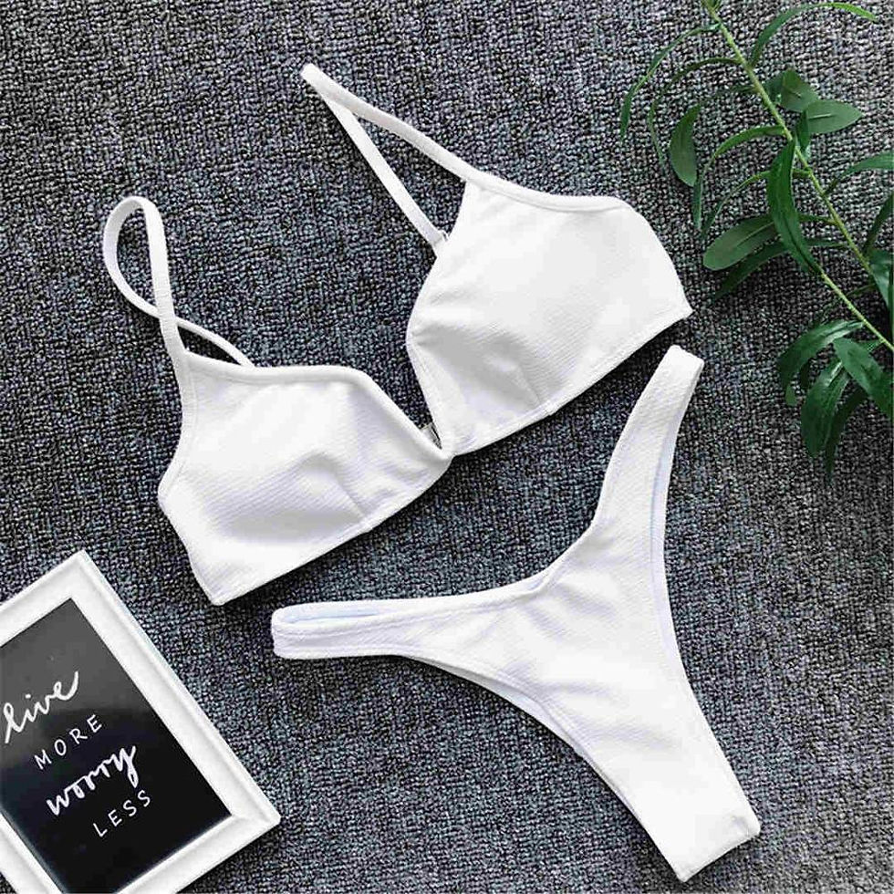 Miniatura: 5 Color Ribbed Thong v Shape Bikini 2020 Women Swimwear Swimsuit Female Two-Piec