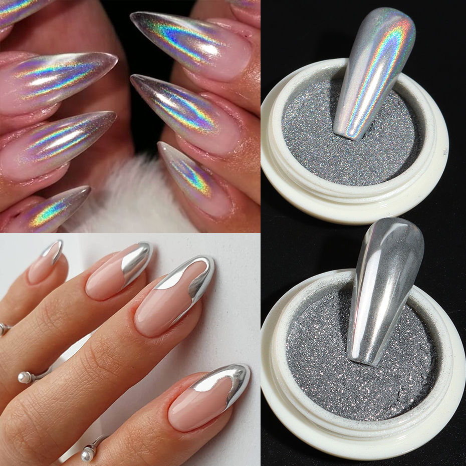 Thumbnail: 6pcs Holographic Chrome Mirror Nail Powder Pigment Metallic Effect Gold Silver R