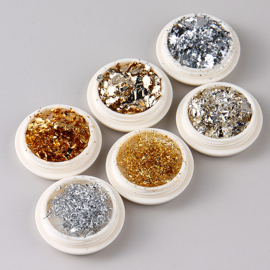 Miniatura: 6Box Sparkly Foil Nails Sequins Irregular Aluminum Gold Red Summer Design Set Na