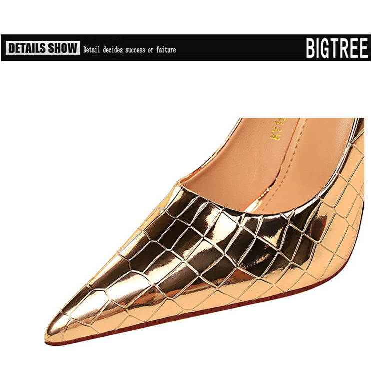 Thumbnail: BIGTREE Shoes Metal Stone Pattern Woman Pumps High Quality High Heels Wedding Sh