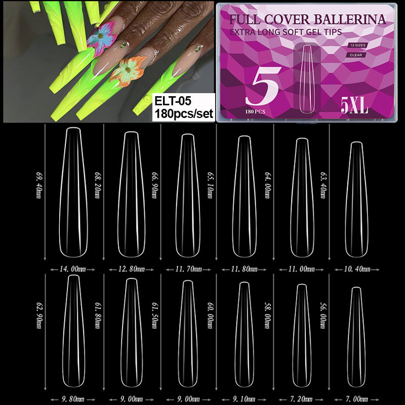 Miniatura: 240pcs C Curve False Nail Tips XXL Extra Long Square Fake Acrylic Nails French F